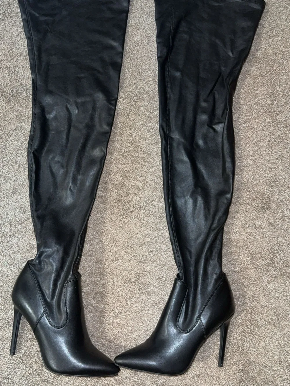 Women's Black Over-the-Knee Stiletto Boots - Sleek Pointed-Toe Design